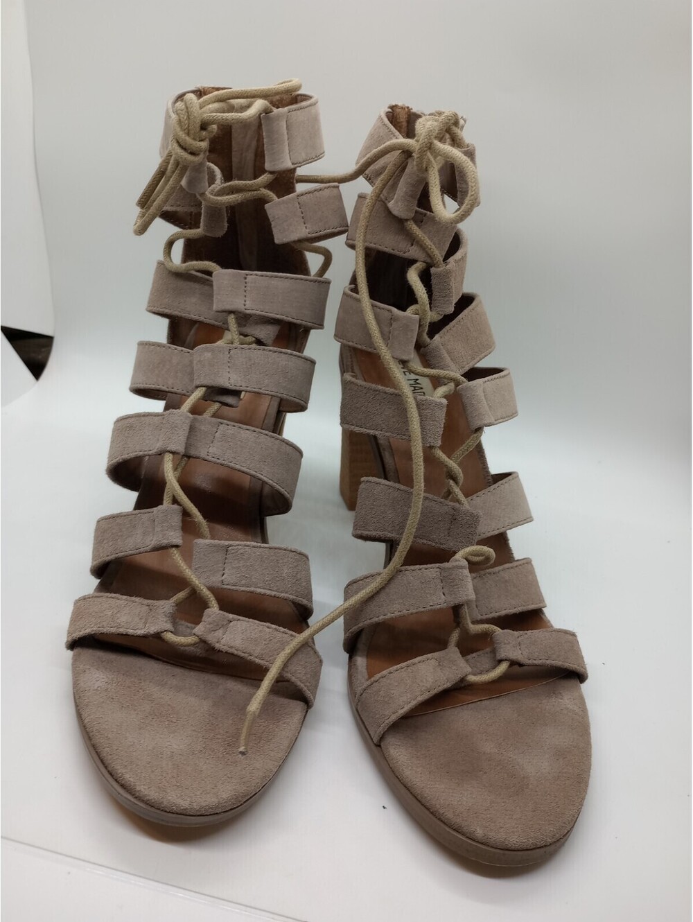 Steve Madden Sandals 8.5 Block Heel Dayyna Suede Light Brown LaceUp Strappy 204
